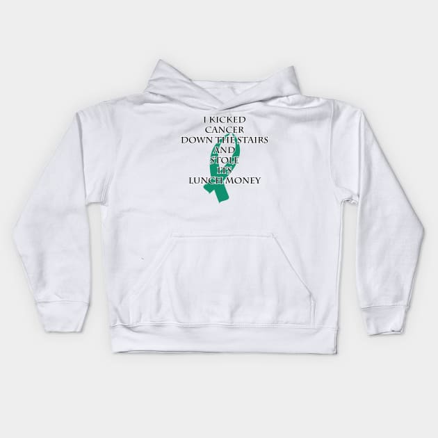 Cancer Bully (Teal Ribbon) Kids Hoodie by BlakCircleGirl